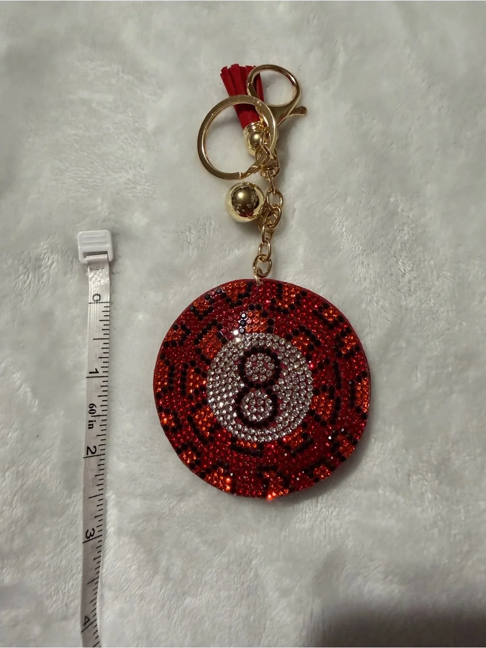 Red Rhinestone 8-Ball Keychain Charm with Tassel